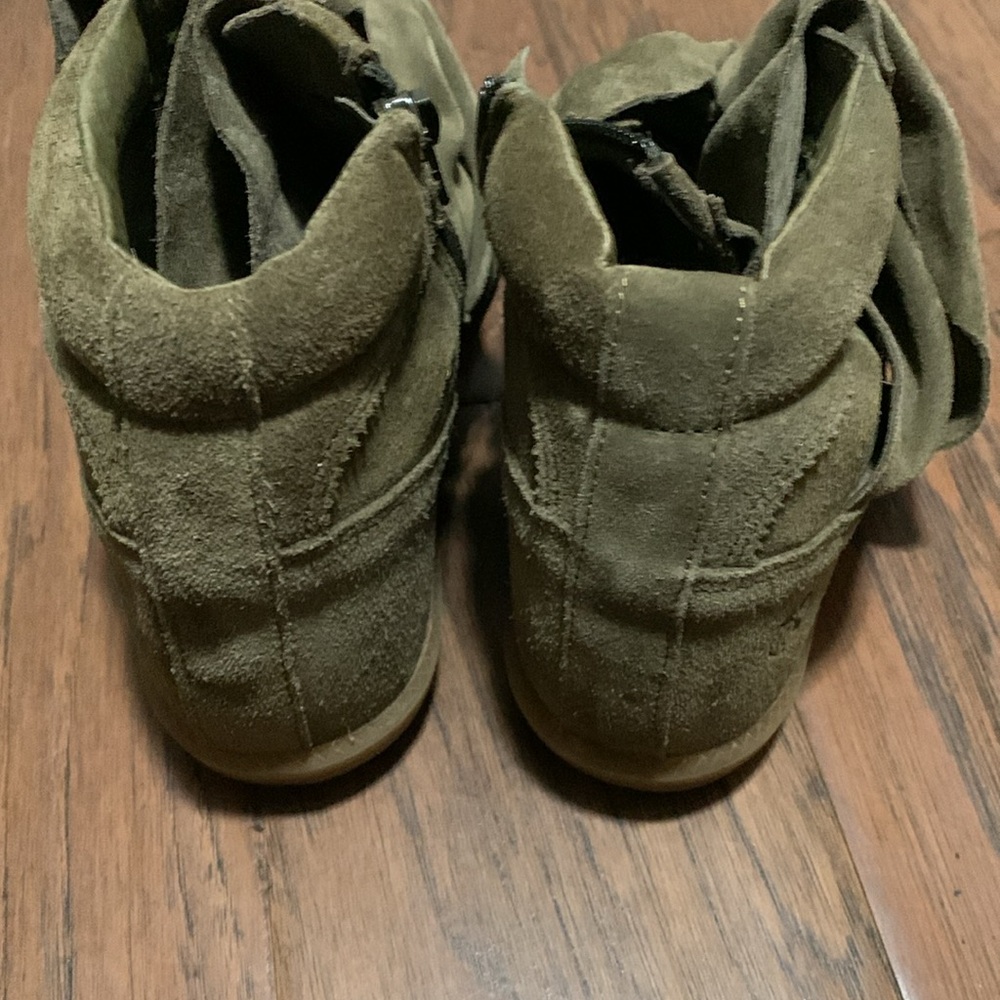 Olive Suede Women's High-Top Sneakers - Picture 3 of 4